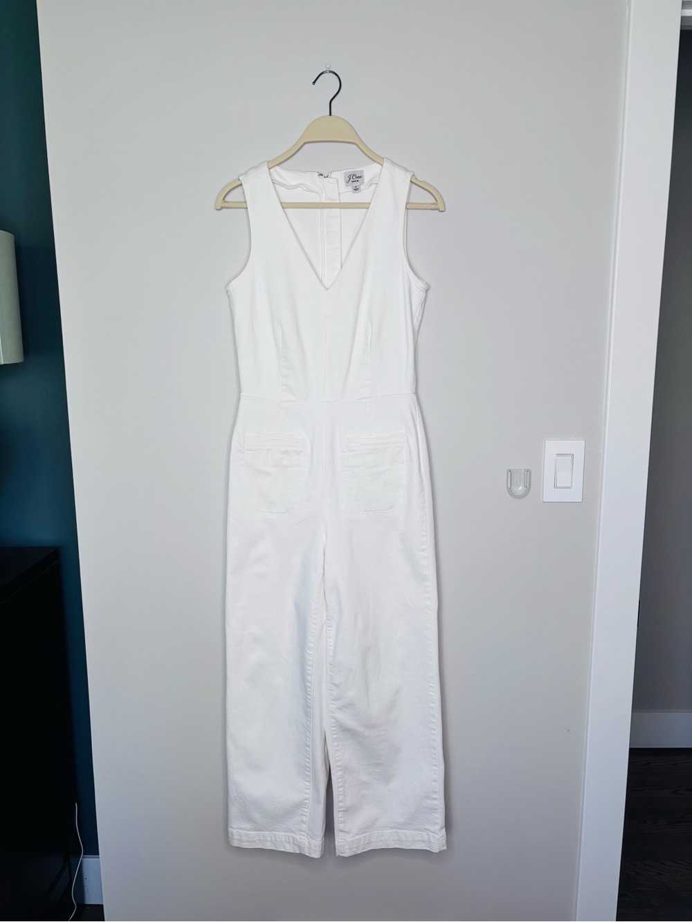 J. Crew White V-Neck Sleeveless Denim Jumpsuit